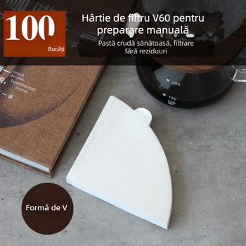 Filtru de cafea V60, conic, hârtie de filtrare pentru cafea la filtru, 100 bucăți, alb, fără miros, tip 02