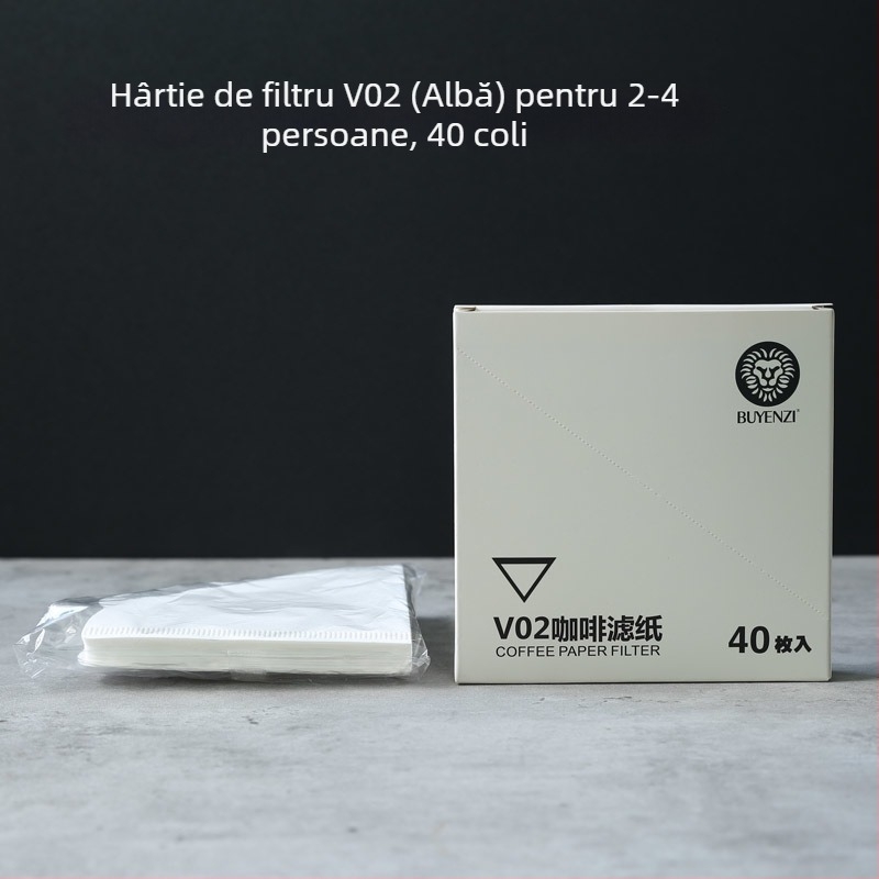 Filtru de cafea V60, conic, hârtie de filtrare pentru cafea la filtru, 100 bucăți, alb, fără miros, tip 02