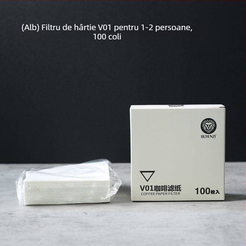 Filtru de cafea V60, conic, hârtie de filtrare pentru cafea la filtru, 100 bucăți, alb, fără miros, tip 02