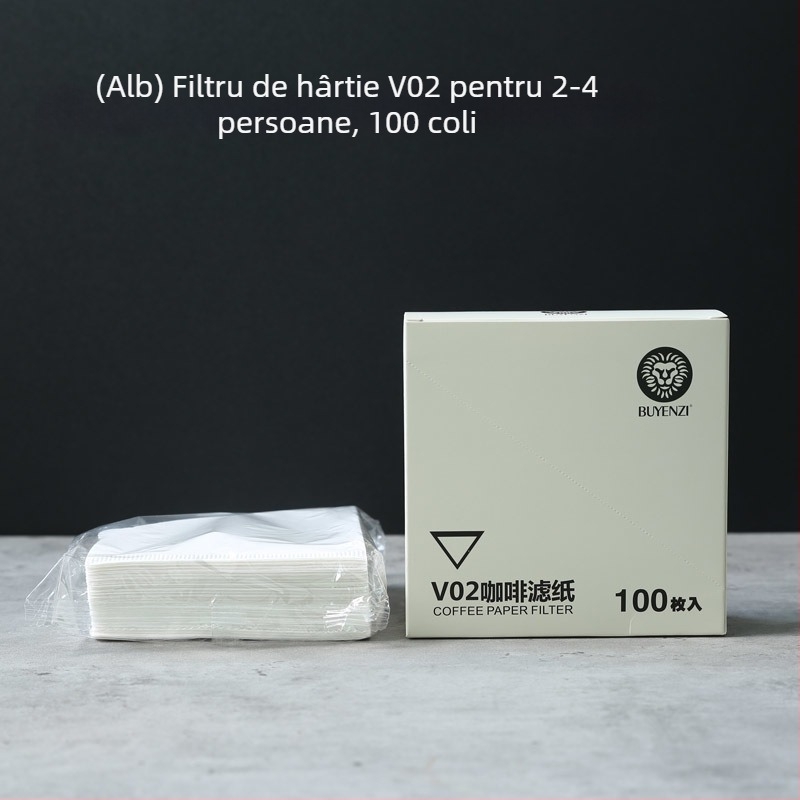 Filtru de cafea V60, conic, hârtie de filtrare pentru cafea la filtru, 100 bucăți, alb, fără miros, tip 02