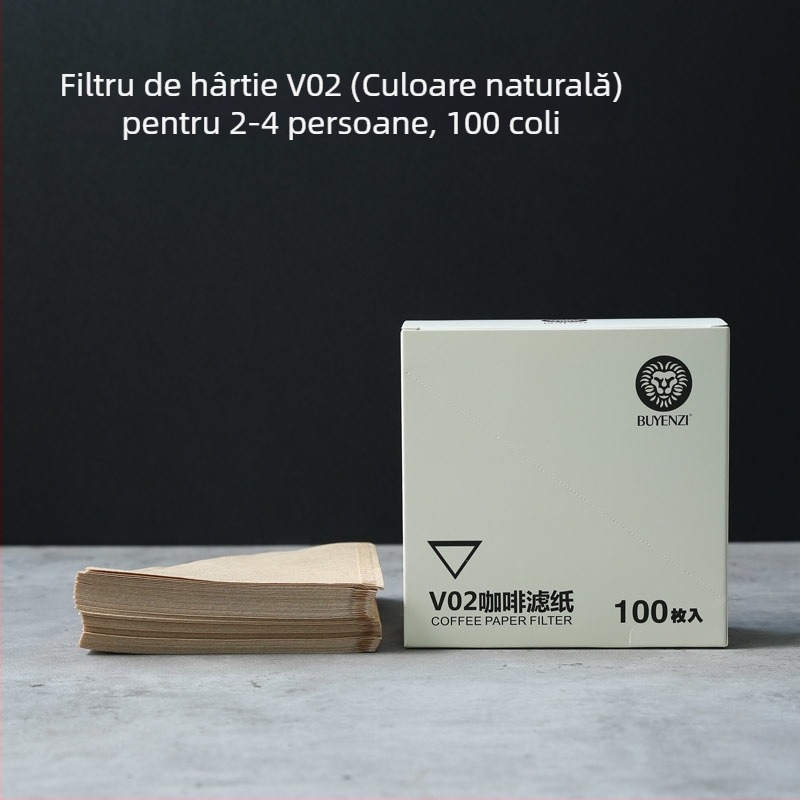 Filtru de cafea V60, conic, hârtie de filtrare pentru cafea la filtru, 100 bucăți, alb, fără miros, tip 02