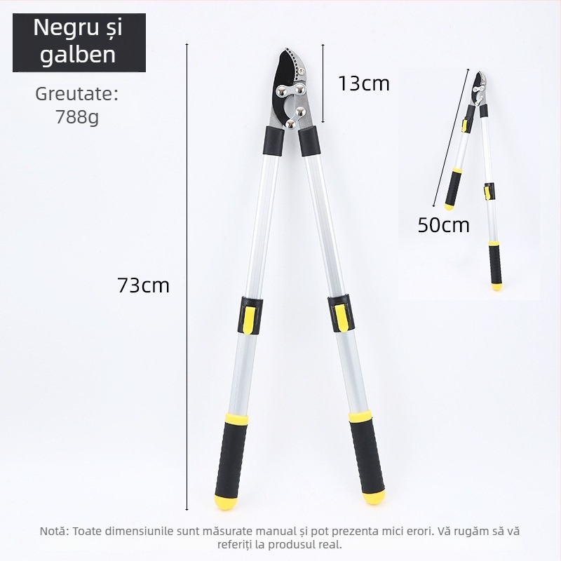 Foarfecă telescopică pentru crengi groase, cu mâner lung, pentru tăiere ușoară în grădină, la pomi fructiferi și gazon