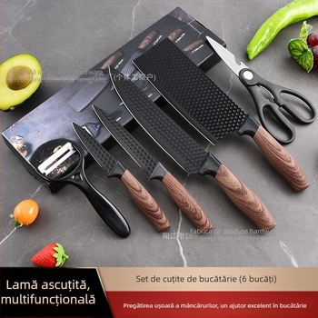 Set de 6 cuțite de bucătărie din oțel inoxidabil, cuțit de bucătar, design simplu, mâner acoperit