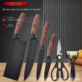 Set de 6 cuțite de bucătărie din oțel inoxidabil, cuțit de bucătar, design simplu, mâner acoperit