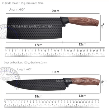 Set de 6 cuțite de bucătărie din oțel inoxidabil, cuțit de bucătar, design simplu, mâner acoperit
