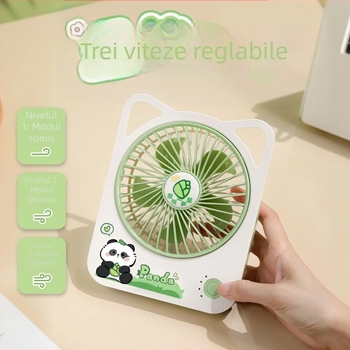 Ventilator de birou ultra-subțire cu logo gravat, ventilator USB portabil cu baterie încorporată, stil desen animat