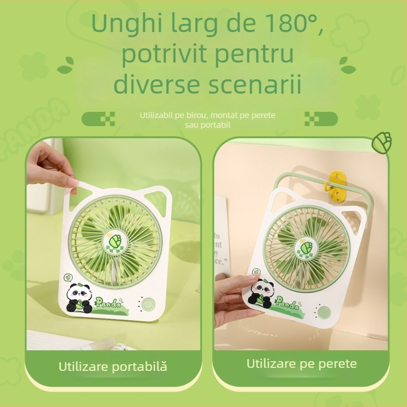 Ventilator de birou ultra-subțire cu logo gravat, ventilator USB portabil cu baterie încorporată, stil desen animat