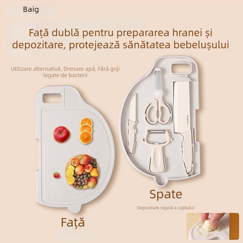 Baig set de cuțite pentru hrănire bebeluși – 2 în 1 cuțit pentru bebeluși și tocător, bucătărie de acasă