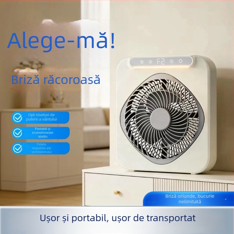 Ventilator USB reîncărcabil pentru birou și cămin, compact, cu 3 pale, motor BLDC, baterie încorporată, încărcare USB, funcționare silențioasă