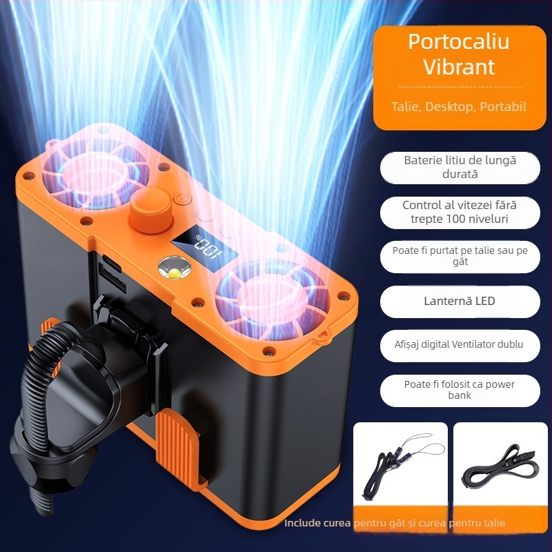 Ventilator taliei pentru exterior – mini aer condiționat portabil, clip-on, cu două duze