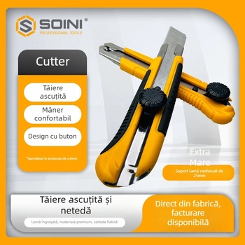 Cuțit universal cu acoperire din cauciuc, mare, robust, lamă lată și groasă, pentru tapet
