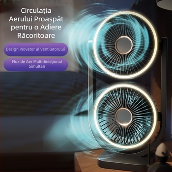 Ventilator de birou cu două palete, USB, portabil, circulație a aerului bidirecțională pentru birou și cămin