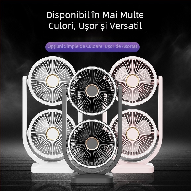 Ventilator de birou cu două palete, USB, portabil, circulație a aerului bidirecțională pentru birou și cămin