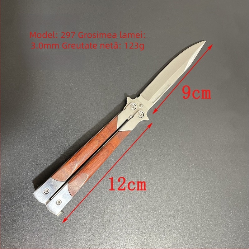 Cuțit fluture din oțel inoxidabil 3Cr13, camping, cuțit mini de fructe, jucărie cadou, pliere, neascuțit, lamă 9 cm