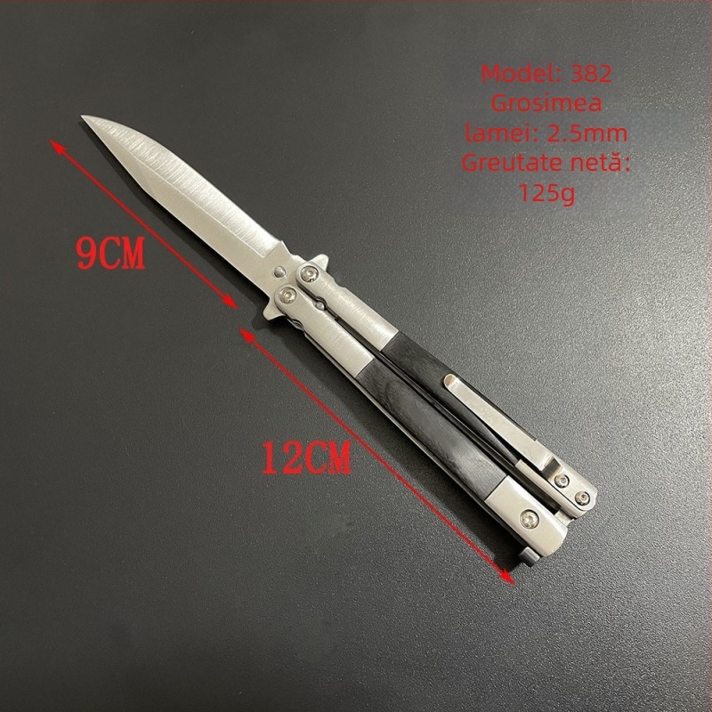 Cuțit fluture din oțel inoxidabil 3Cr13, camping, cuțit mini de fructe, jucărie cadou, pliere, neascuțit, lamă 9 cm