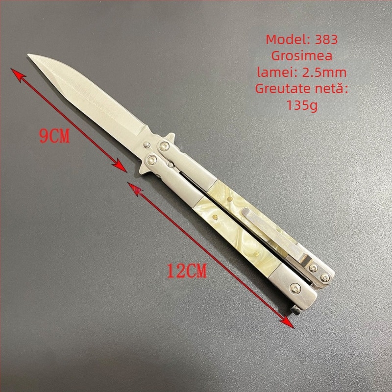 Cuțit fluture din oțel inoxidabil 3Cr13, camping, cuțit mini de fructe, jucărie cadou, pliere, neascuțit, lamă 9 cm