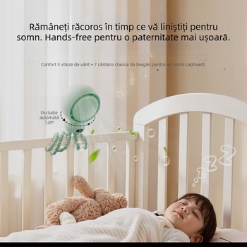 Ventilator pentru cărucior în formă de caracatiță, protecție împotriva strângerii, cap rotativ, portabil, mini ventilator muzical pentru copii