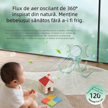 Ventilator pentru cărucior în formă de caracatiță, protecție împotriva strângerii, cap rotativ, portabil, mini ventilator muzical pentru copii