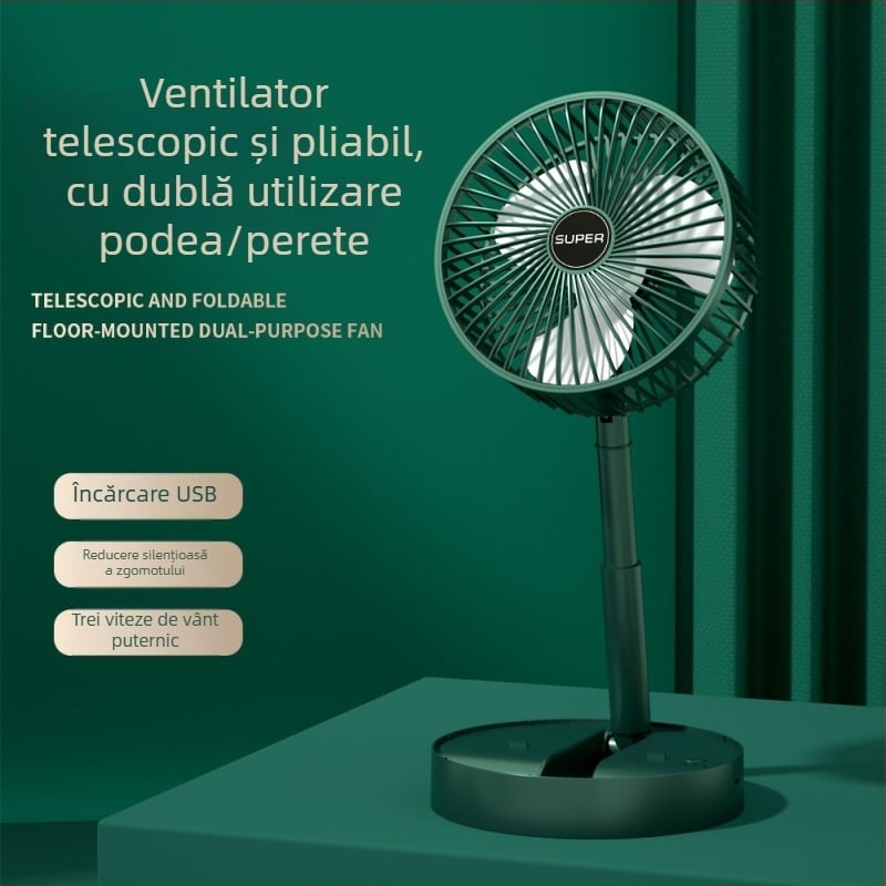 Ventilator de birou pliabil telescopic cu USB – pentru casă, birou și exterior
