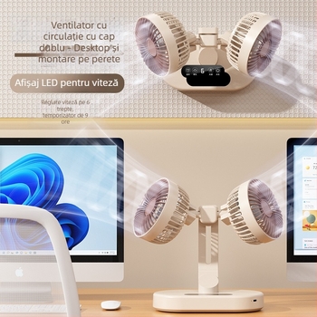 Ventilator USB de birou cu două capete, reîncărcabil, oscilant, compact pentru birou sau internat