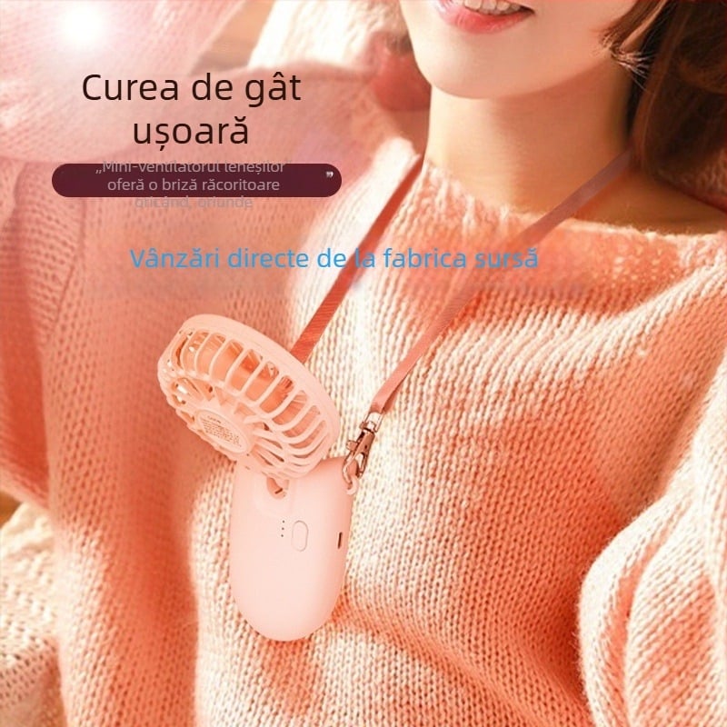 F3 Mini ventilator portabil pentru gât, pliabil, USB reîncărcabil, pentru studenți