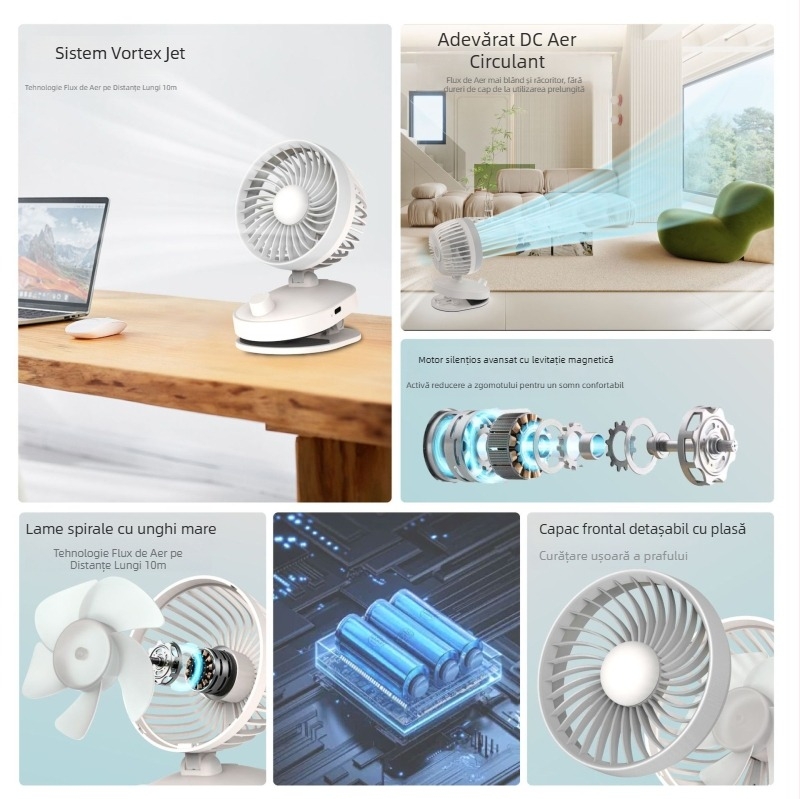 Ventilator portabil de birou cu oscilație, difuzor de arome, alimentare USB, suport de montare pe perete