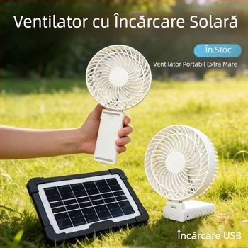 Ventilator portabil de 6 inci, alimentat cu energie solară, încărcare USB, exterior, pliabil