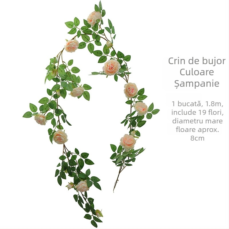 Vijă de flori artificiale cu bujori și trandafiri, buchet, înălțime 100-200 cm, decor interior