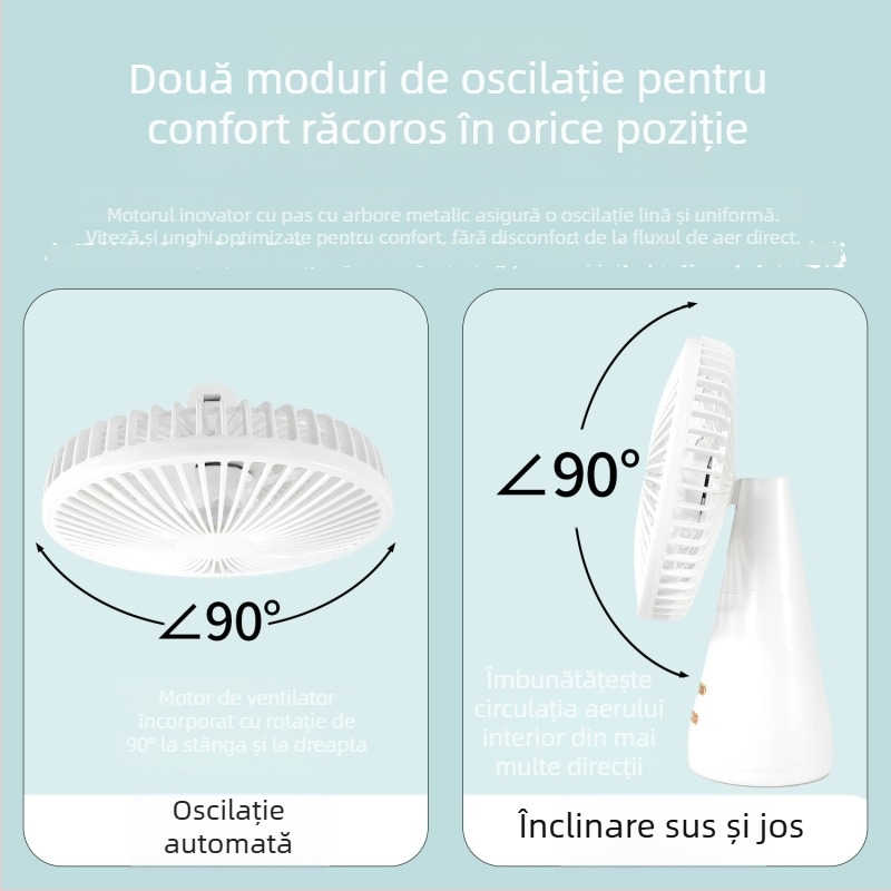 Ventilator de birou USB, silențios, cu capul care se mișcă, pentru birou și casă, flux de aer puternic