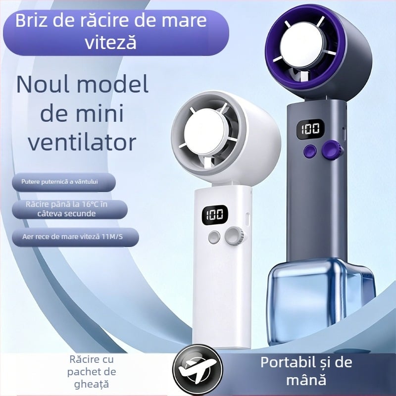 Ventilator de mână reîncărcabil USB, turbină de înaltă viteză, 100 trepte de viteză, răcire cu aer
