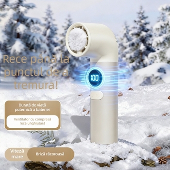 Ventilator portabil USB cu baterie încorporată, afișaj digital, 5 palete, răcire cu gheață, pentru exterior, viteză ultra-rapidă