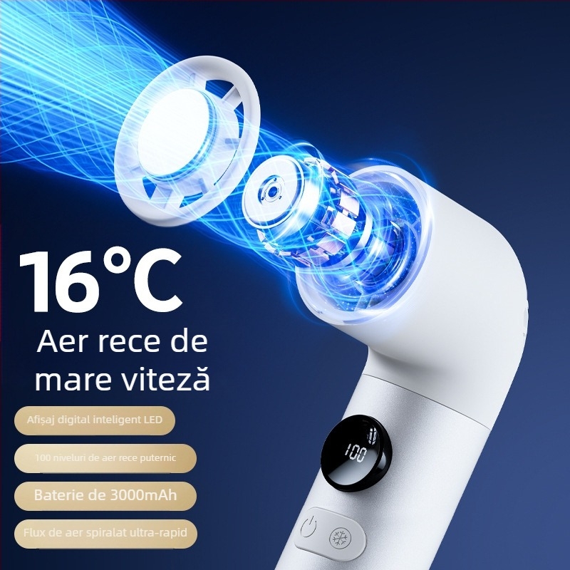 Ventilator portabil USB cu baterie încorporată, afișaj digital, 5 palete, răcire cu gheață, pentru exterior, viteză ultra-rapidă