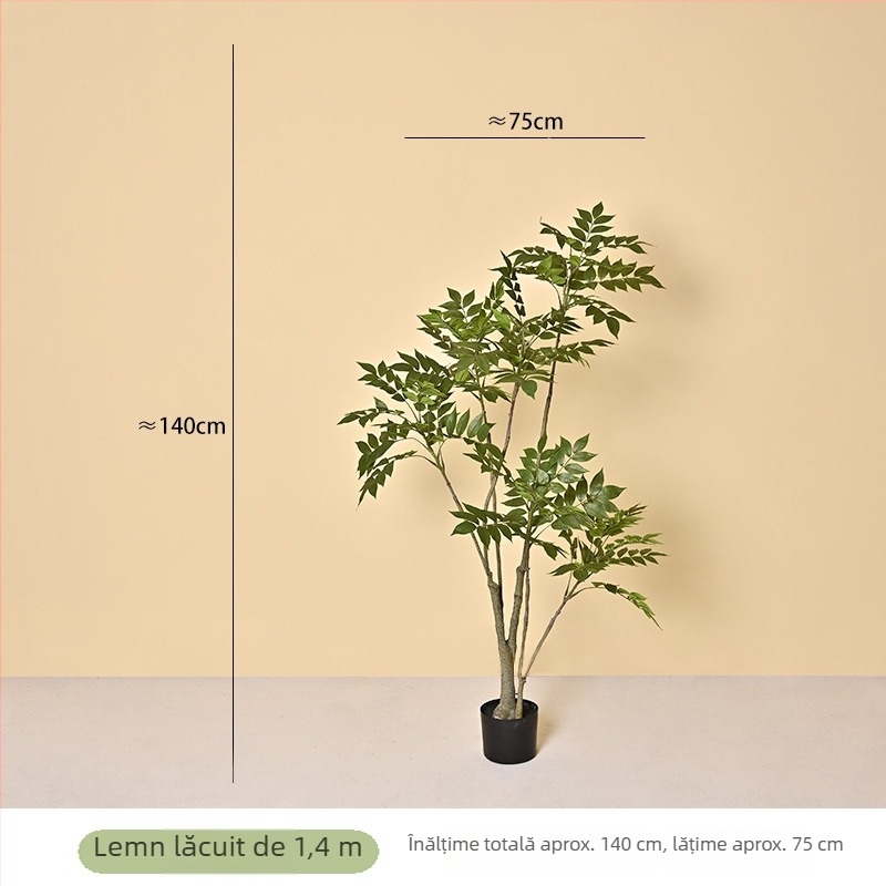 Copac artificial de 210 cm înălțime, cu finisaj din lemn lăcuit, plantă decorativă mare pentru interior, în stil bambus și glicină