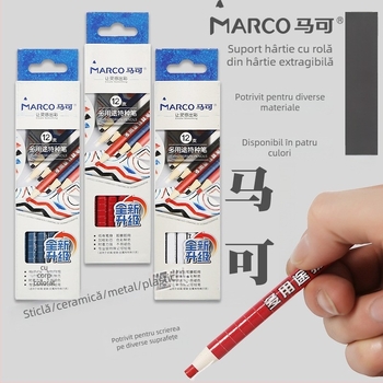 Marco 4700 Creion special multifuncțional pe rolă de hârtie, scriere pe piele, haine, sticlă și plăci; creioane negru-alb și roșu-albastru