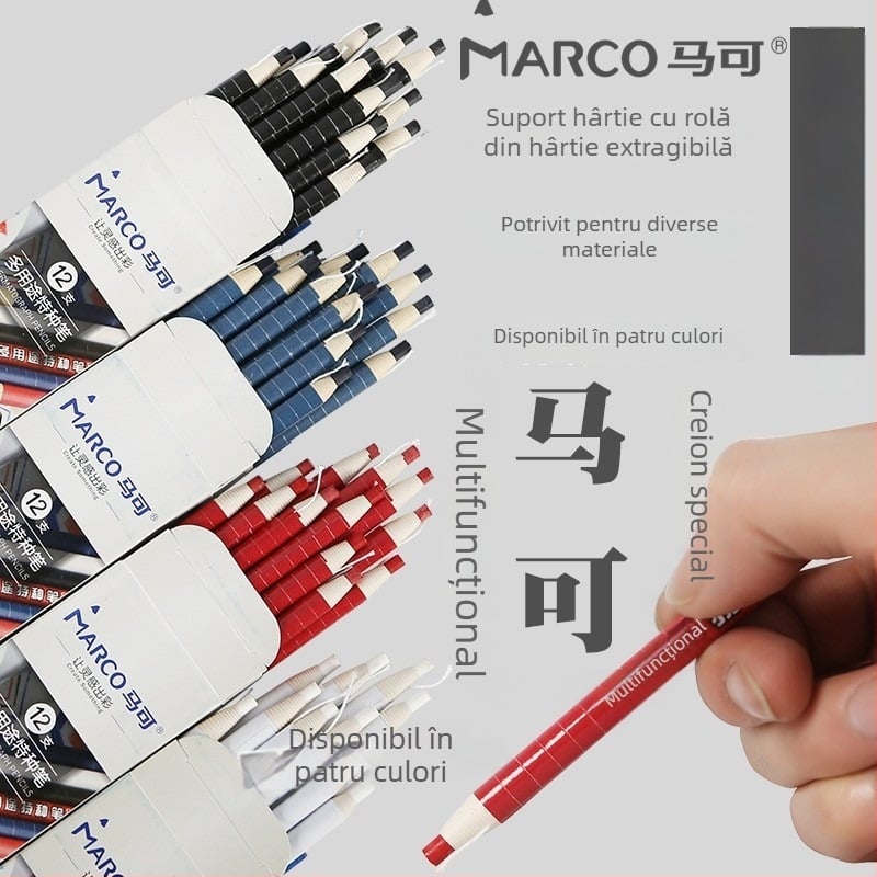 Marco 4700 Creion special multifuncțional pe rolă de hârtie, scriere pe piele, haine, sticlă și plăci; creioane negru-alb și roșu-albastru