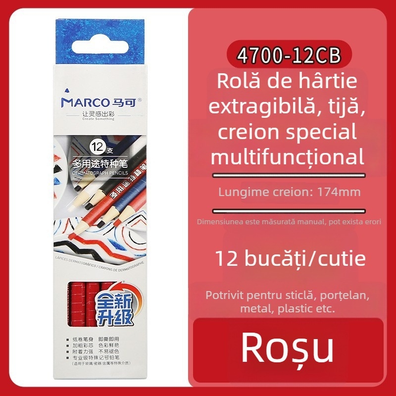 Marco 4700 Creion special multifuncțional pe rolă de hârtie, scriere pe piele, haine, sticlă și plăci; creioane negru-alb și roșu-albastru