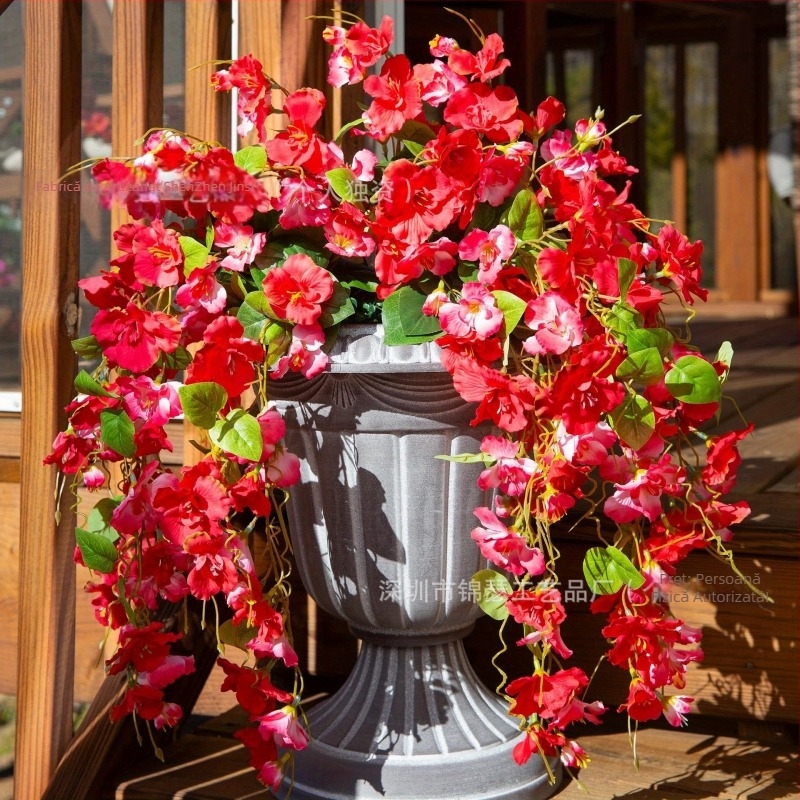 Flori hibiscus artificiale pentru exterior, cu liane lungi atârnătoare, pentru praguri, peisaje, nunți și decor exterior primăvară-vară.