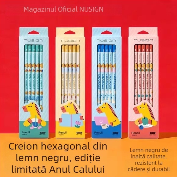Deli Ediție Limitată a Anului Calului – Creion din Lemn Negru HB pentru Elevii din Școala Primară, Netoxic, Fără Plumb, Scriere și Desen, 2B Creion