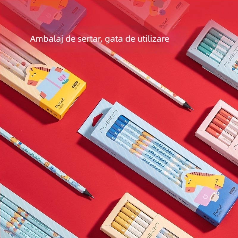 Deli Ediție Limitată a Anului Calului – Creion din Lemn Negru HB pentru Elevii din Școala Primară, Netoxic, Fără Plumb, Scriere și Desen, 2B Creion