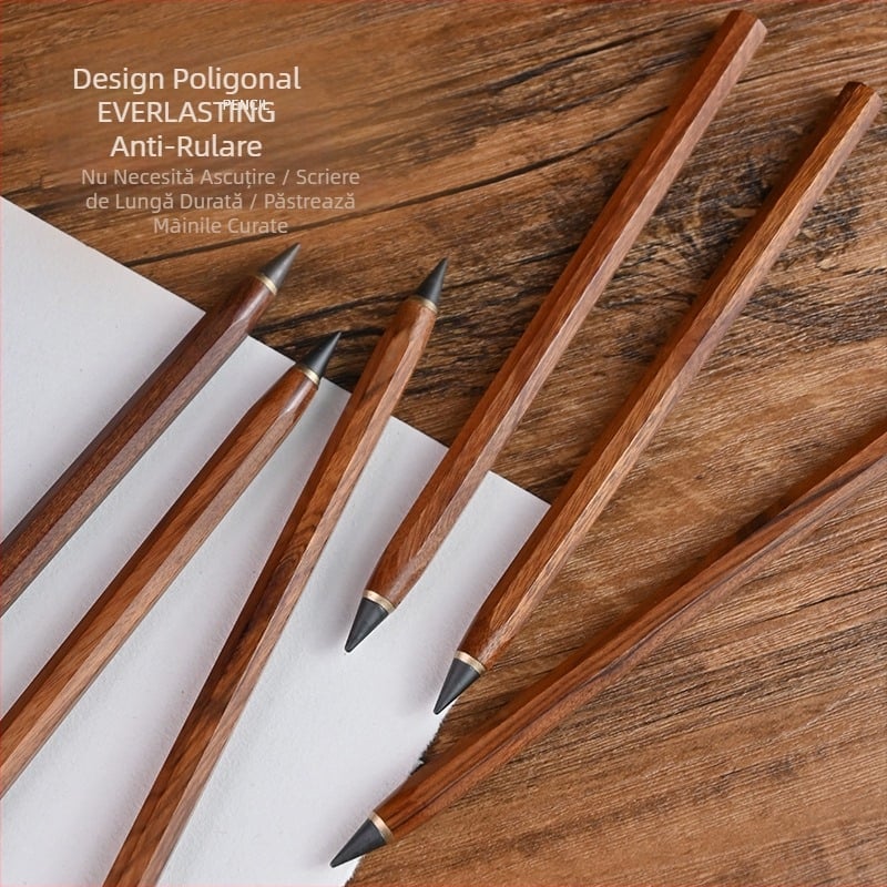 Creion din lemn octogonal HB pentru elevi și examene, design vintage, fără a necesita ascuțire