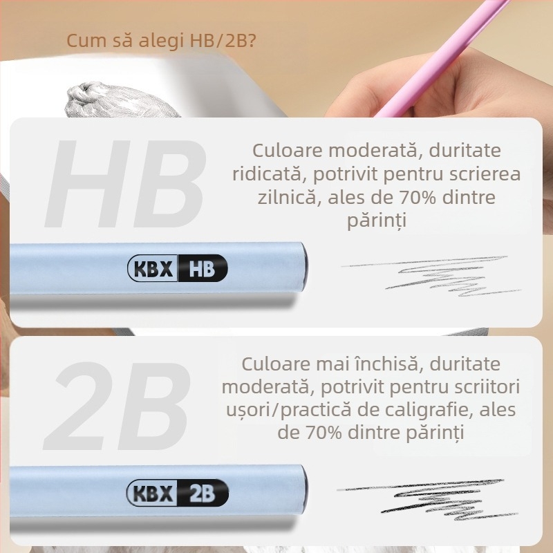 Creion HB triunghiular din lemn pentru elevi de școală primară, grafit 2B netoxic pentru practică de scriere