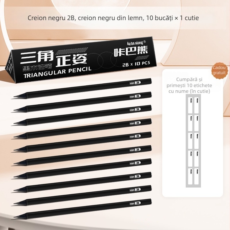 Creion HB triunghiular din lemn pentru elevi de școală primară, grafit 2B netoxic pentru practică de scriere