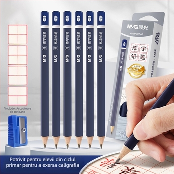 Creioane triunghiulare pentru scriere 2B/HB, cutie cu 12 bucăți, pentru clasa întâi, netoxice