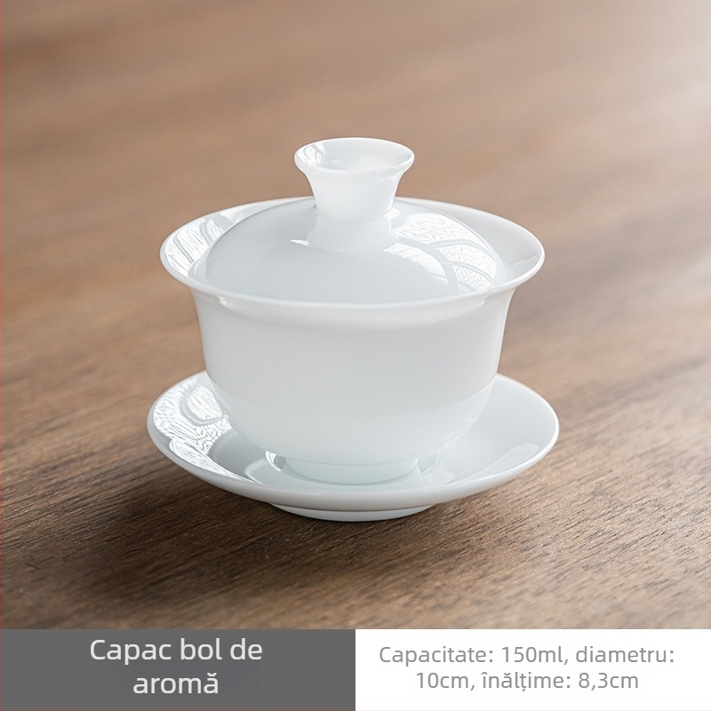 Set de ceai Ice Jade din porțelan cu capac – ceai Kung Fu pentru casă și birou