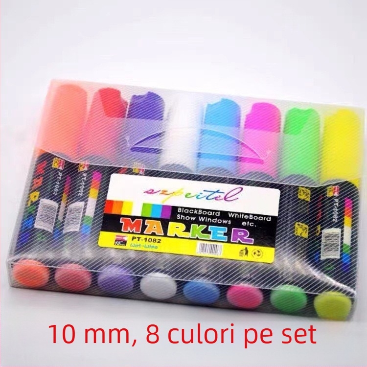 Petong marker LED fluorescent pentru reclamă, 6mm/10mm, șters, 8 culori