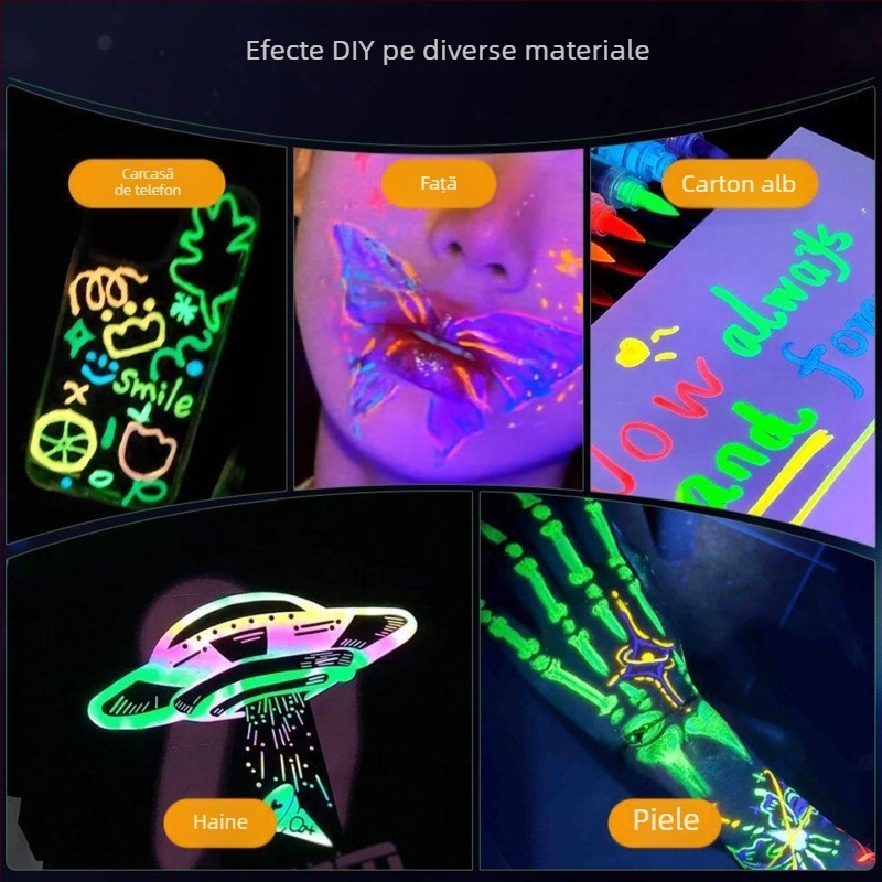 Pixuri fluorescente pentru tatuaje și markere pentru corp, de unică folosință, pixuri UV pentru tatuaje