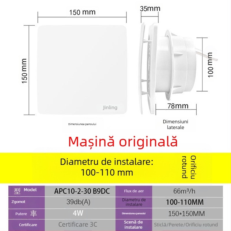 Golden Antelope ventilator de evacuare pentru fereastră din sticlă, 6/8-inch, economisire a energiei, zgomot redus, montaj pe perete, model B9DC