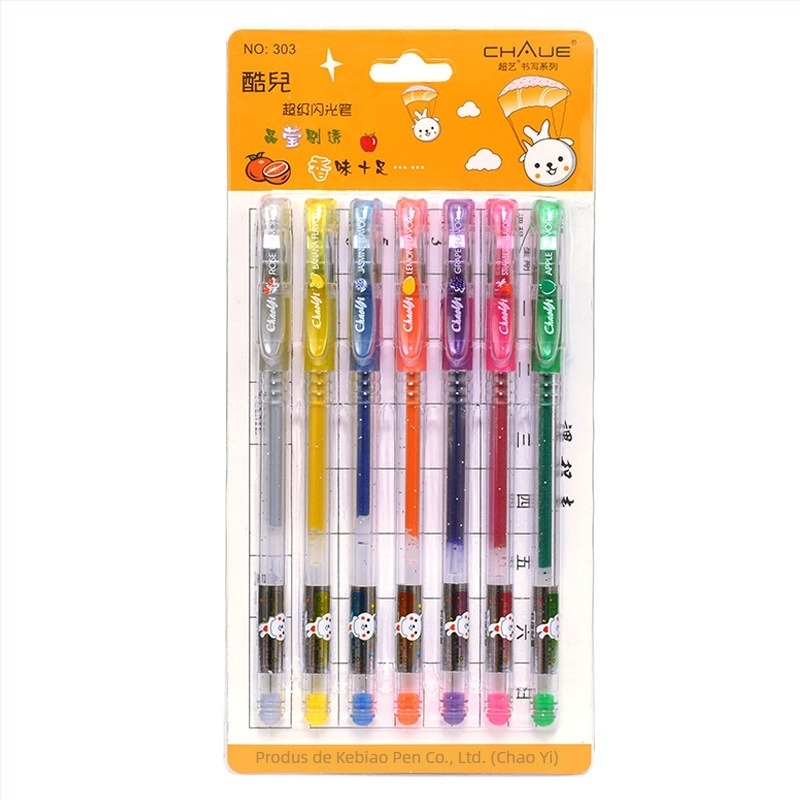 Super Art 303 Stilouri cu sclipici și aromă de fructe pentru jurnal și notițe DIY, markere colorate și highlight, set de 7 sau 12 bucăți
