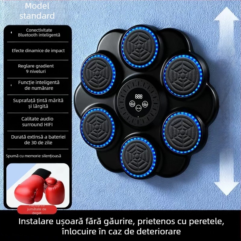 Dispozitiv inteligent de box cu muzică pentru acasă – țintă de perete pentru adulți și copii, antrenament de reacție și relaxare
