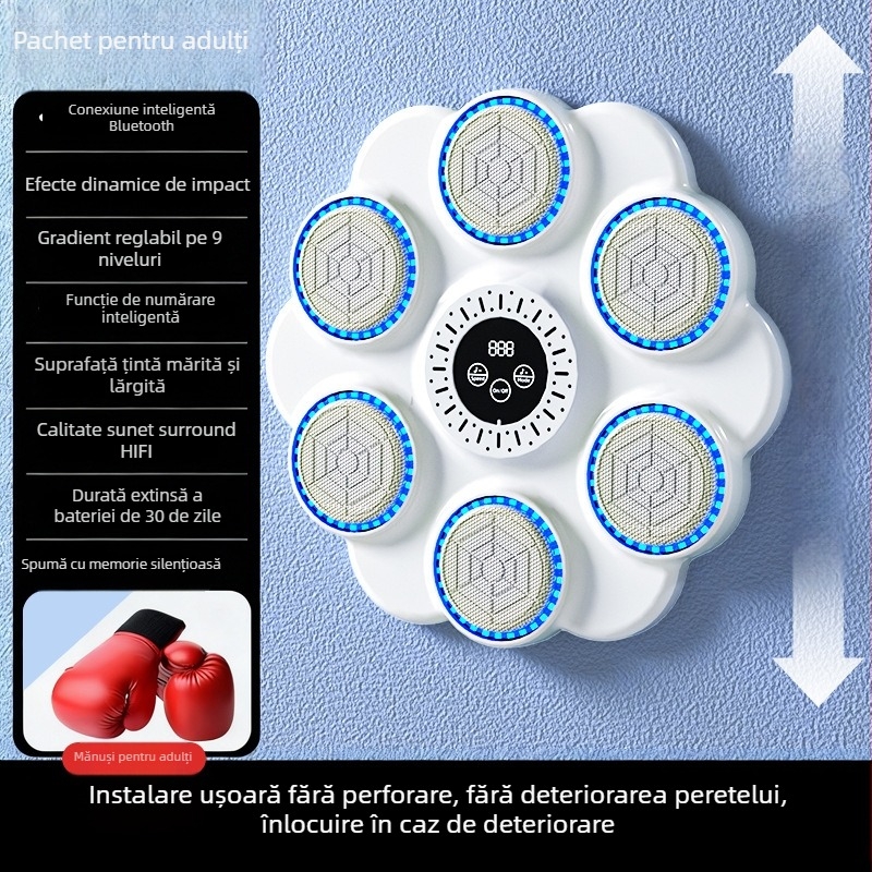 Dispozitiv inteligent de box cu muzică pentru acasă – țintă de perete pentru adulți și copii, antrenament de reacție și relaxare